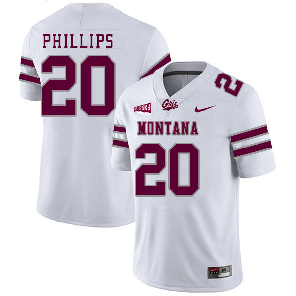 Montana Grizzlies #20 BJ Phillips College Football Jerseys Stitched Sale-White